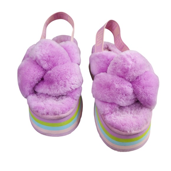 UGG Disco Knot Slide Purple Sky Pink Rainbow Platform Sandals 1120960 Sz 9 - Picture 7 of 10